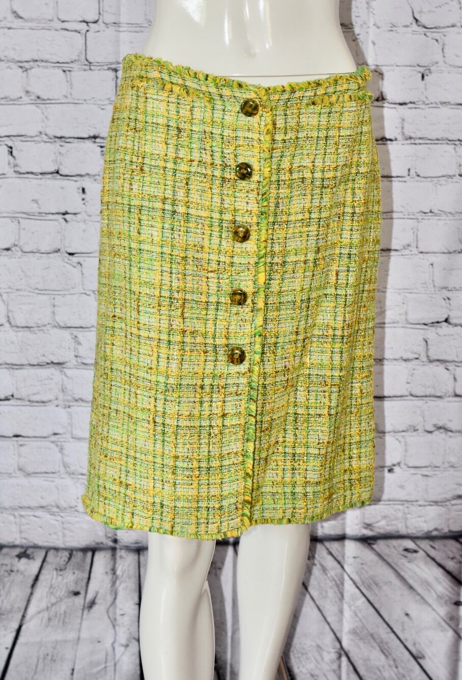 ESCADA Haute Couture for Work or Play Green Fringe Tweed Pencil Skirt 38/8
